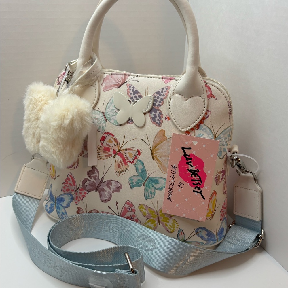 Luv Betsey Johnson White W multicolored butterflies crossbody purse